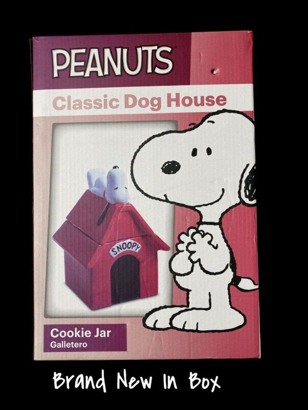 Gibson Peanuts Classic Snoopy Dog House Durastone Cooke Jar in Red New In Box - Picture 4 of 8